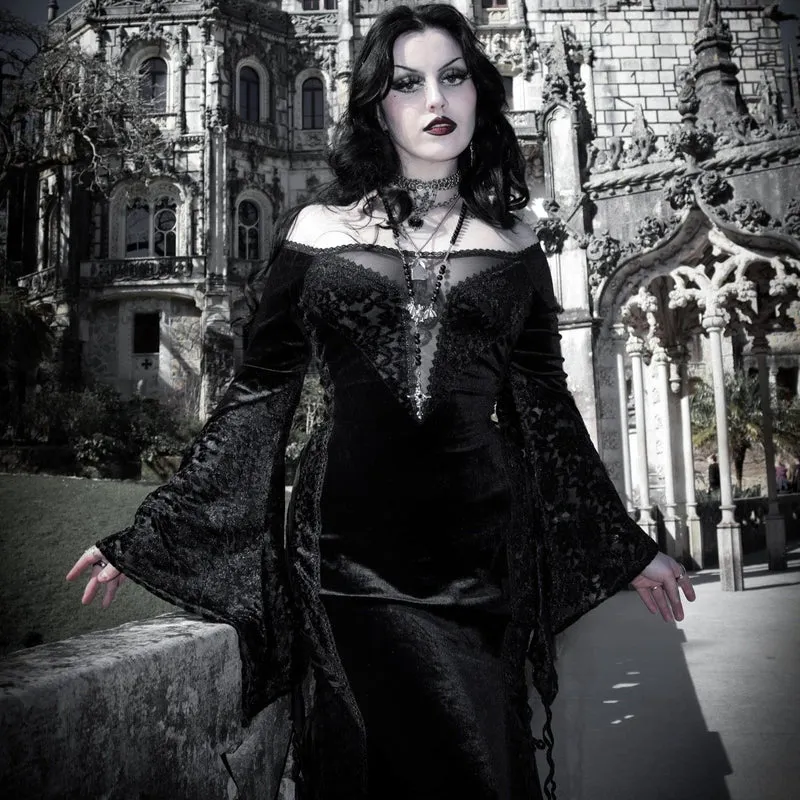 Gothic-Kleid aus Samt mit schulterfreier Spitze für Damen