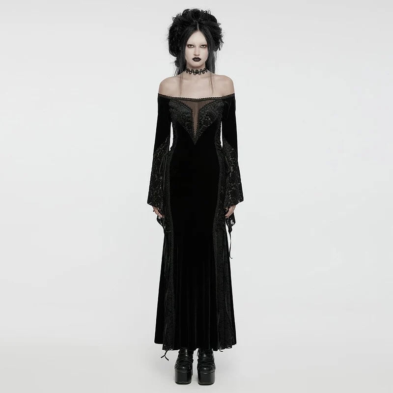 Gothic-Kleid aus Samt mit schulterfreier Spitze für Damen