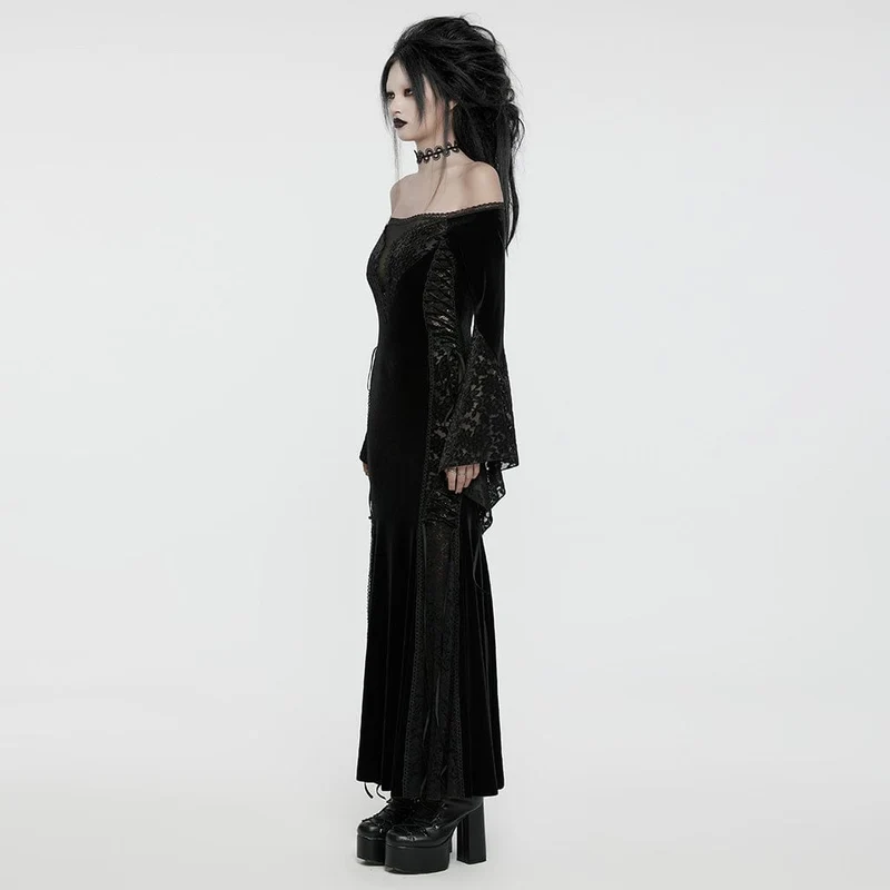 Gothic-Kleid aus Samt mit schulterfreier Spitze für Damen