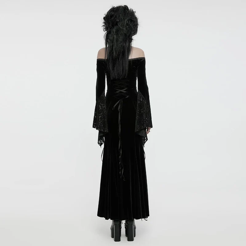 Gothic-Kleid aus Samt mit schulterfreier Spitze für Damen