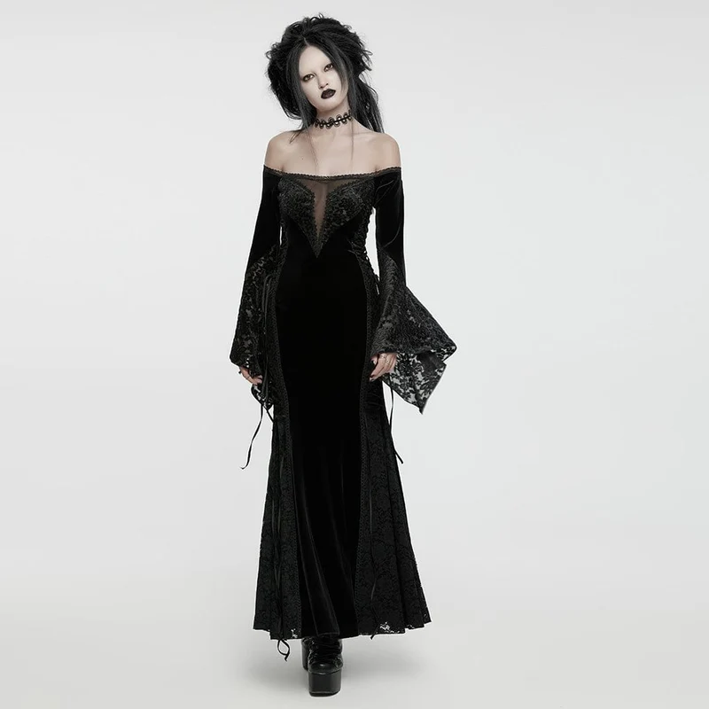 Gothic-Kleid aus Samt mit schulterfreier Spitze für Damen