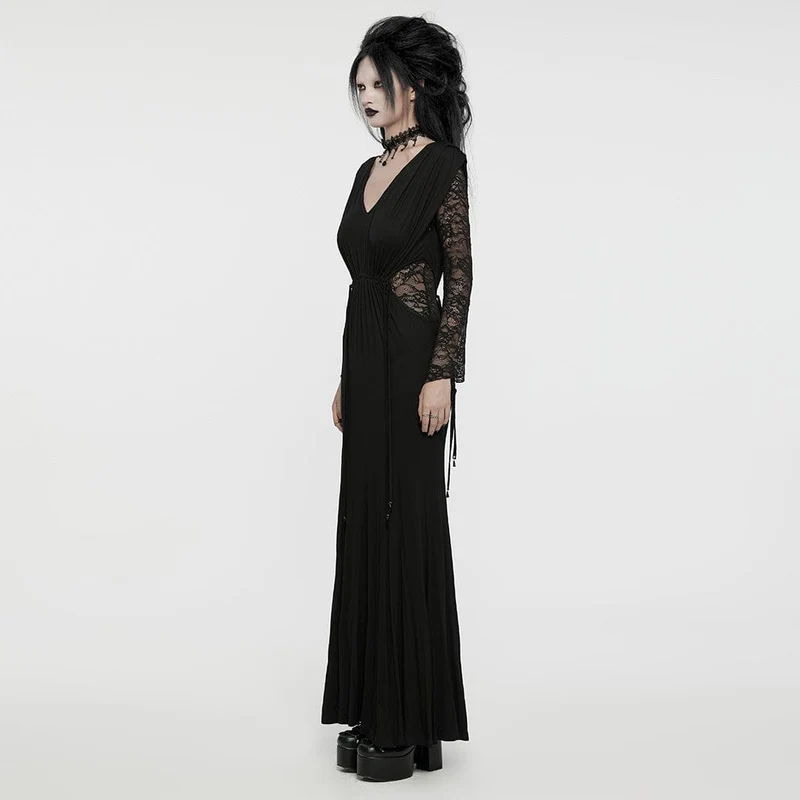 Gothic-Flitterwochenkleid für Damen mit tiefem Ausschnitt, Spitze und Kordelzug