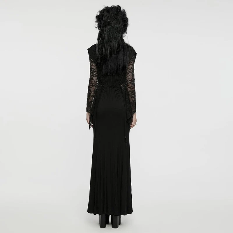 Gothic-Flitterwochenkleid für Damen mit tiefem Ausschnitt, Spitze und Kordelzug