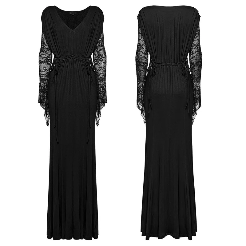Gothic-Flitterwochenkleid für Damen mit tiefem Ausschnitt, Spitze und Kordelzug