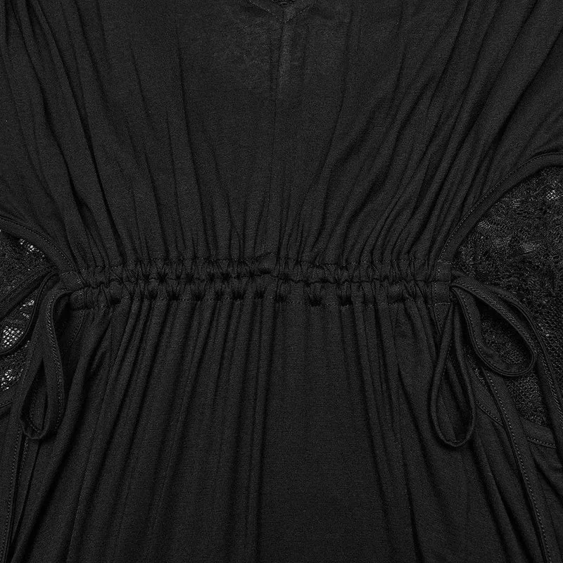 Gothic-Flitterwochenkleid für Damen mit tiefem Ausschnitt, Spitze und Kordelzug