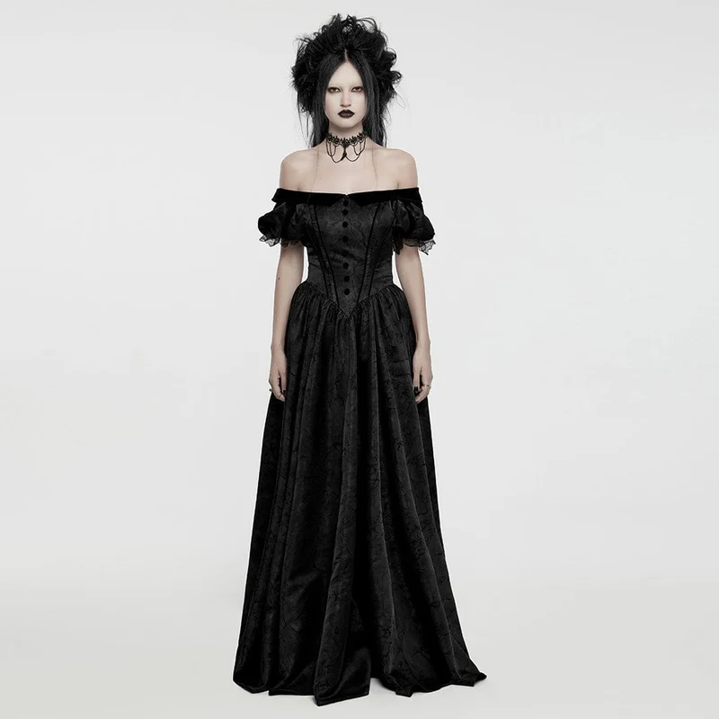Schwarzes, gotisches Abendkleid mit Puffärmeln und Schnürung für Damen, ideal als Hochzeitskleid