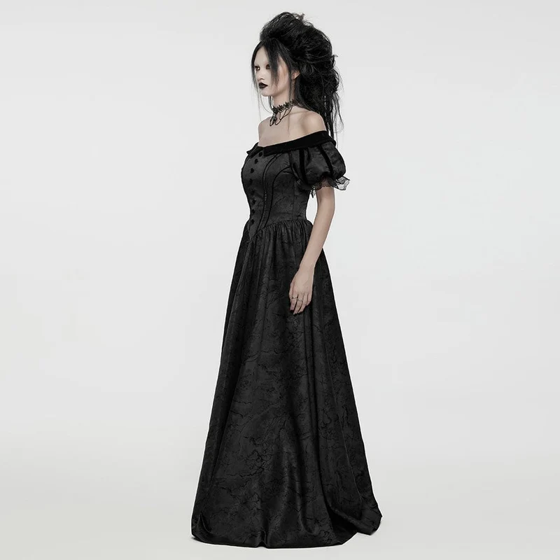 Schwarzes, gotisches Abendkleid mit Puffärmeln und Schnürung für Damen, ideal als Hochzeitskleid
