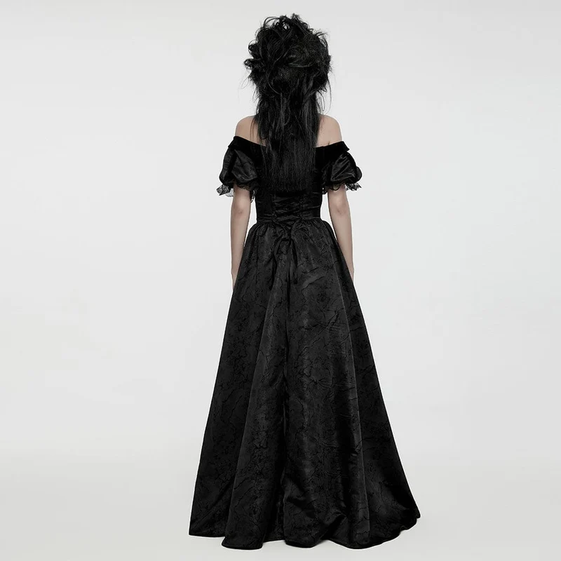 Schwarzes, gotisches Abendkleid mit Puffärmeln und Schnürung für Damen, ideal als Hochzeitskleid