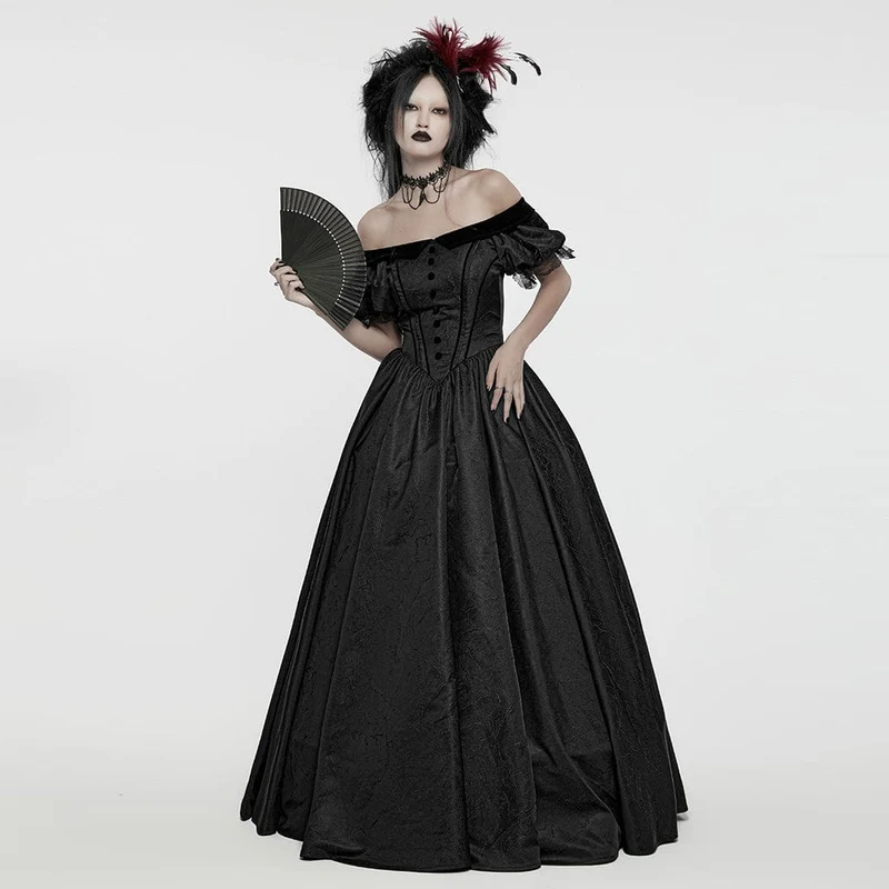 Schwarzes, gotisches Abendkleid mit Puffärmeln und Schnürung für Damen, ideal als Hochzeitskleid