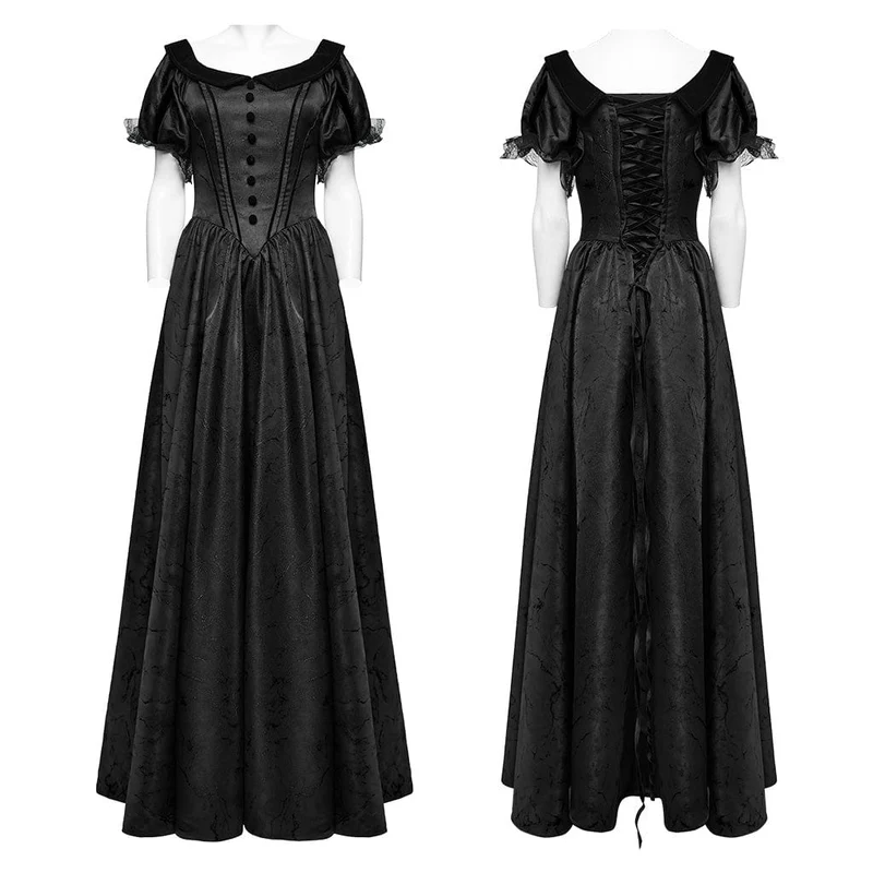 Schwarzes, gotisches Abendkleid mit Puffärmeln und Schnürung für Damen, ideal als Hochzeitskleid