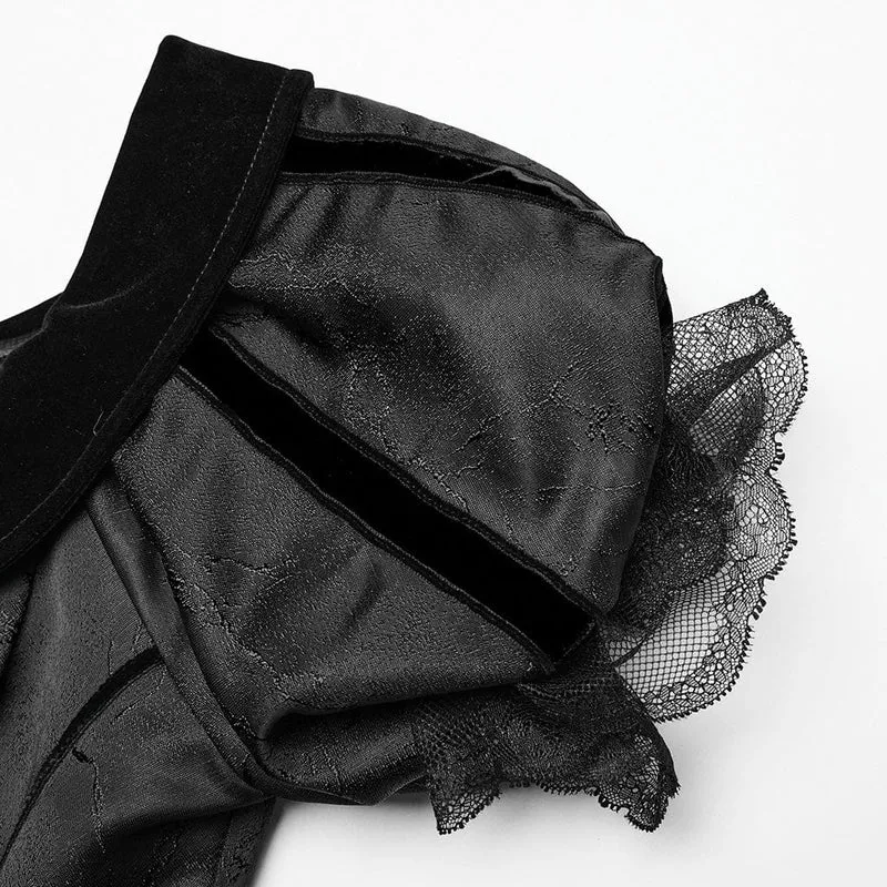 Schwarzes, gotisches Abendkleid mit Puffärmeln und Schnürung für Damen, ideal als Hochzeitskleid