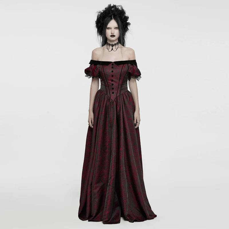 Rotes, gotisches Abendkleid mit Puffärmeln und Schnürung für Damen, ideal als Hochzeitskleid
