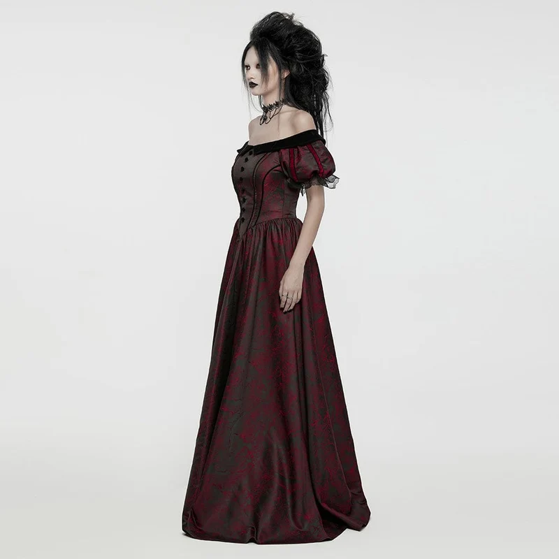 Rotes, gotisches Abendkleid mit Puffärmeln und Schnürung für Damen, ideal als Hochzeitskleid