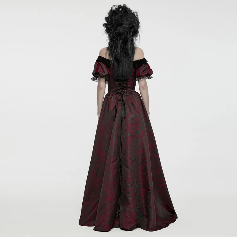 Rotes, gotisches Abendkleid mit Puffärmeln und Schnürung für Damen, ideal als Hochzeitskleid