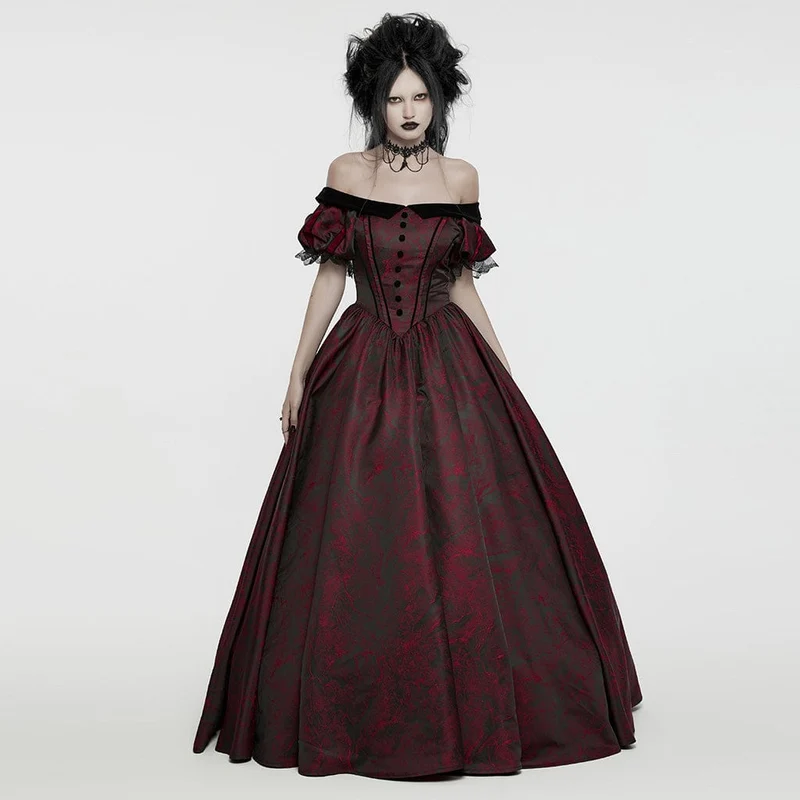Rotes, gotisches Abendkleid mit Puffärmeln und Schnürung für Damen, ideal als Hochzeitskleid