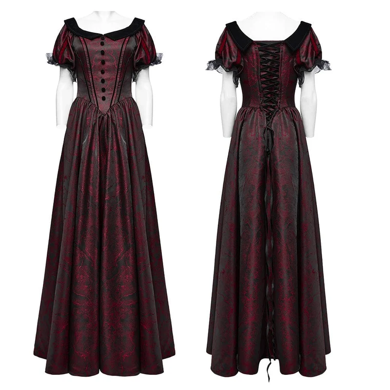 Rotes, gotisches Abendkleid mit Puffärmeln und Schnürung für Damen, ideal als Hochzeitskleid