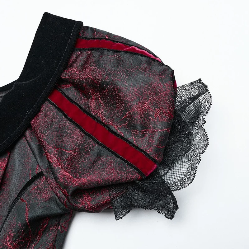 Rotes, gotisches Abendkleid mit Puffärmeln und Schnürung für Damen, ideal als Hochzeitskleid