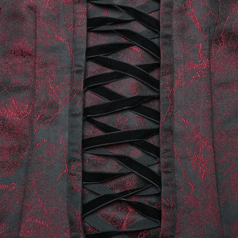 Rotes, gotisches Abendkleid mit Puffärmeln und Schnürung für Damen, ideal als Hochzeitskleid