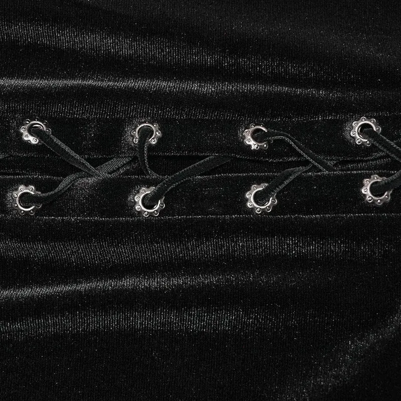 Damen Gothic Rose bestickter Fischschwanz-Samtrock mit Schnürung in Schwarz