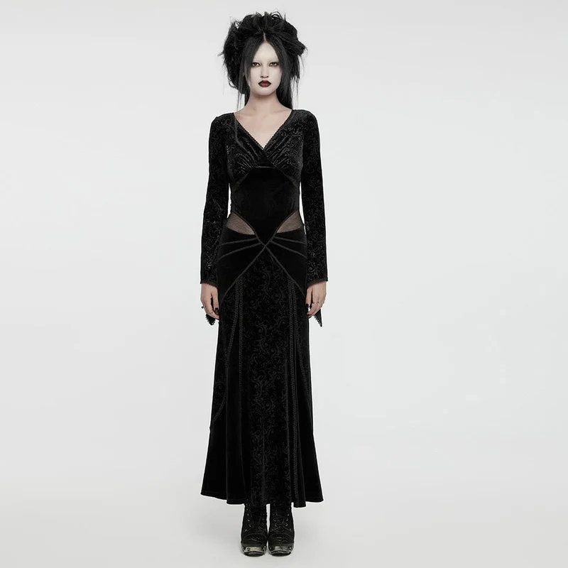 Gothic-Ballkleid aus geprägtem Samt für Damen in Schwarz