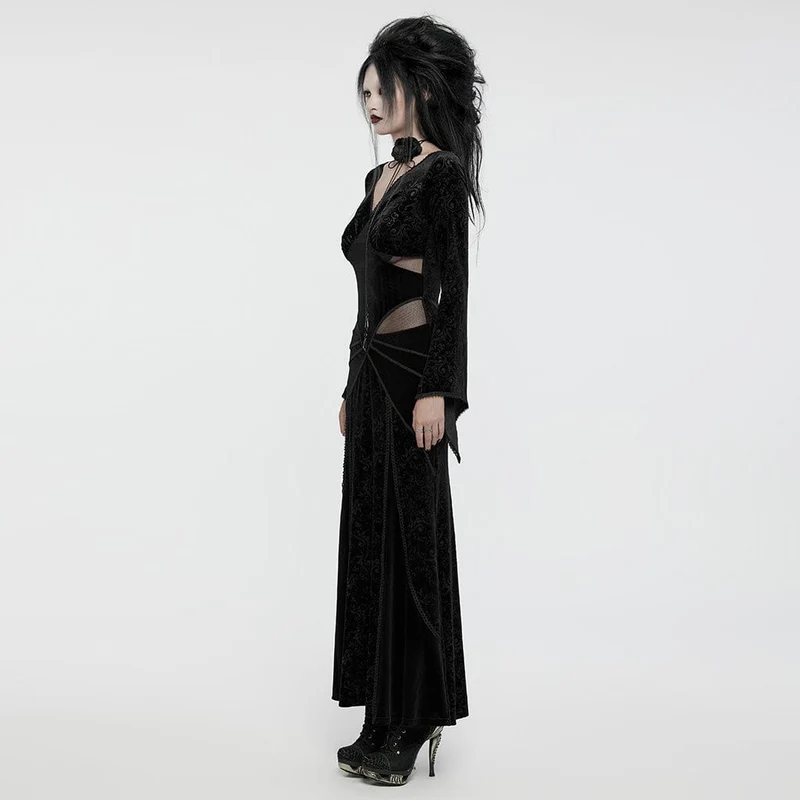 Gothic-Ballkleid aus geprägtem Samt für Damen in Schwarz