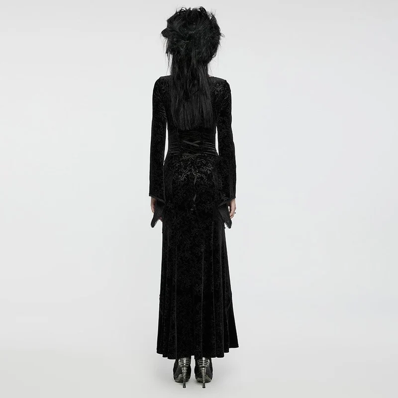 Gothic-Ballkleid aus geprägtem Samt für Damen in Schwarz