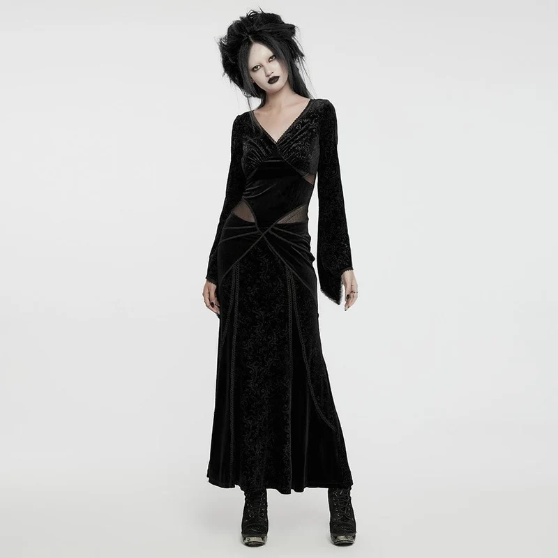 Gothic-Ballkleid aus geprägtem Samt für Damen in Schwarz