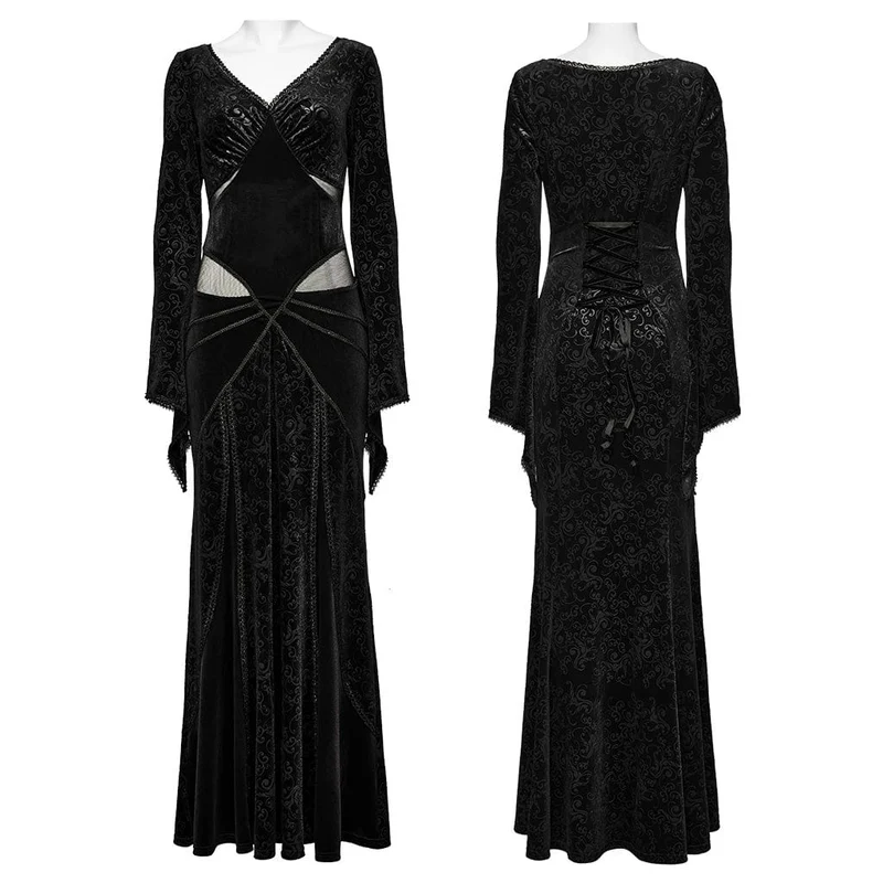 Gothic-Ballkleid aus geprägtem Samt für Damen in Schwarz