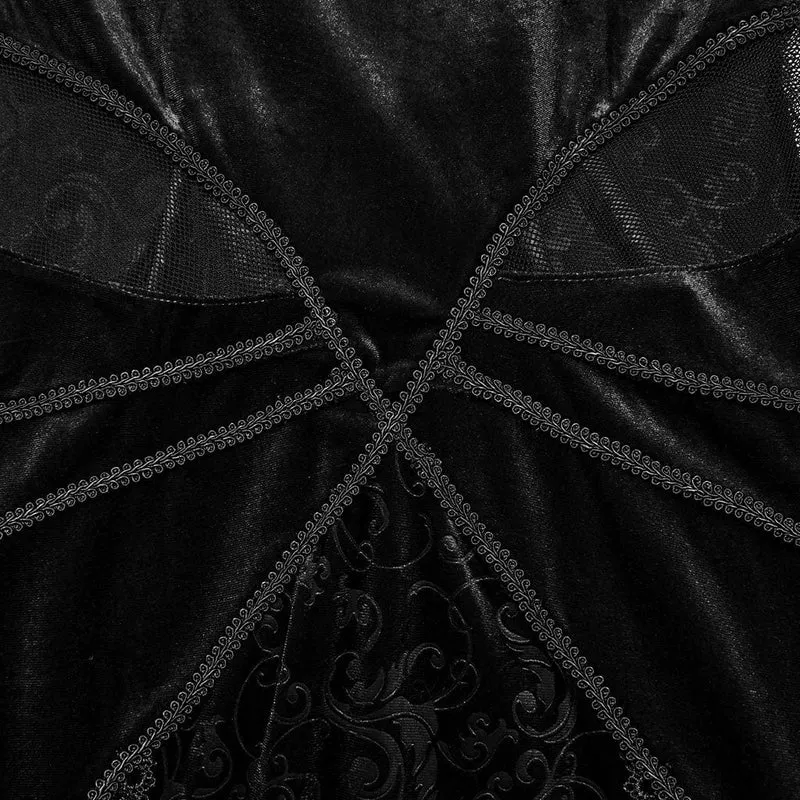 Gothic-Ballkleid aus geprägtem Samt für Damen in Schwarz