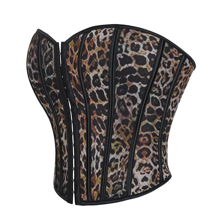 Gothic-Überbrustkorsett mit Leopardenmuster für Damen zum Schnüren