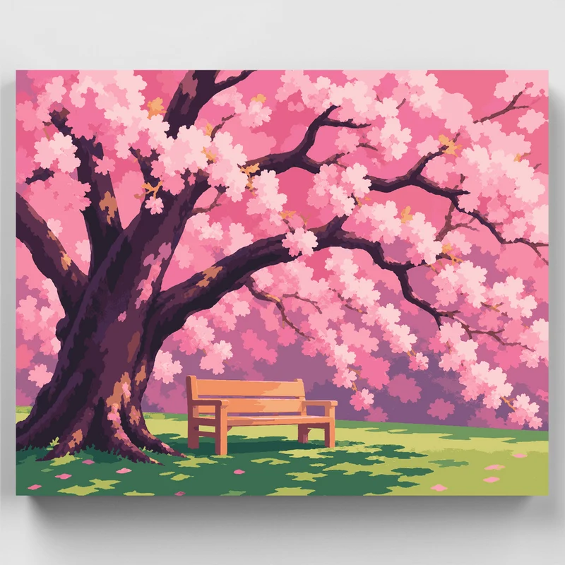 Cherry Blossom Bench - Paint by Numbers Kit