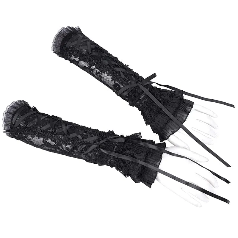 Gothic-Armstulpen aus Netzspitze zum Schnüren für Damen