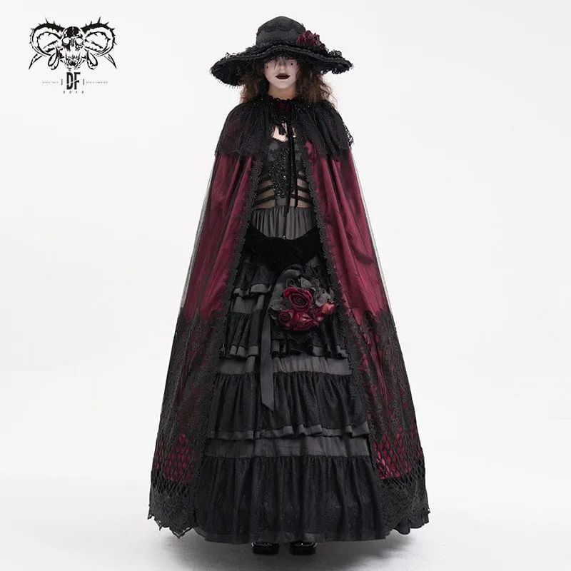 Gothic Umhang aus Netzstoff mit Spitzenquasten für Damen, Rot
