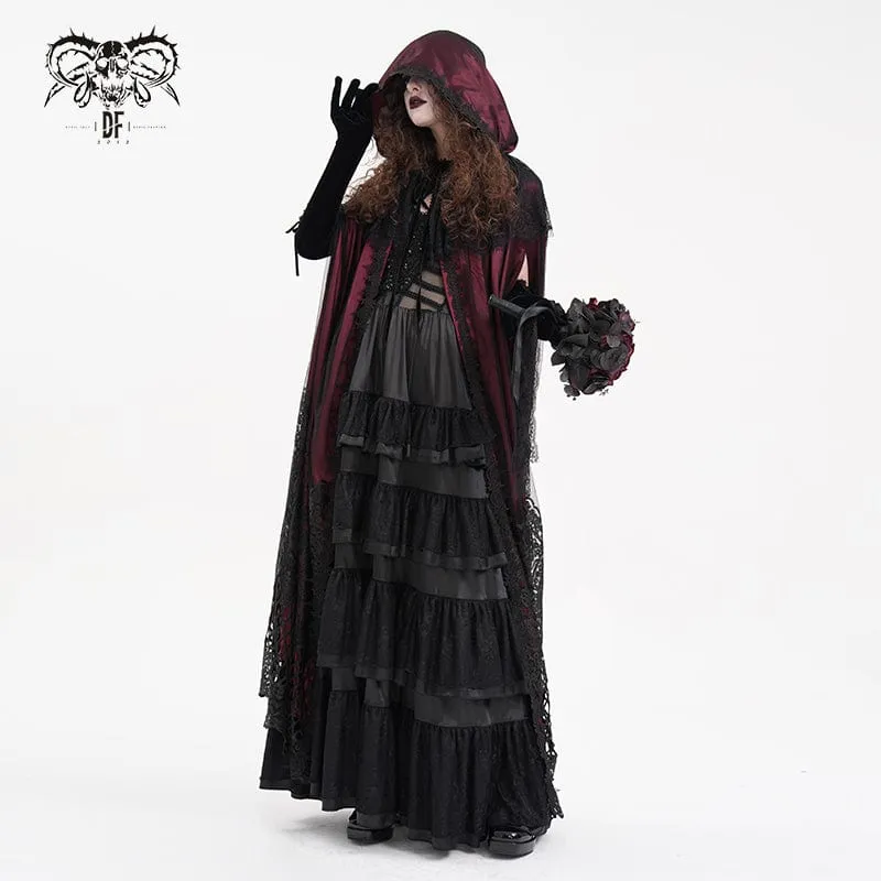 Gothic Umhang aus Netzstoff mit Spitzenquasten für Damen, Rot
