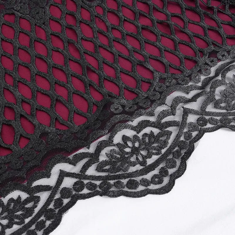 Gothic Umhang aus Netzstoff mit Spitzenquasten für Damen, Rot