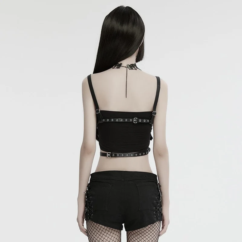 Damen Punk Cutout Ring Kunstleder Crop Top