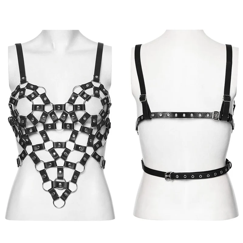 Damen Punk Cutout Ring Kunstleder Crop Top
