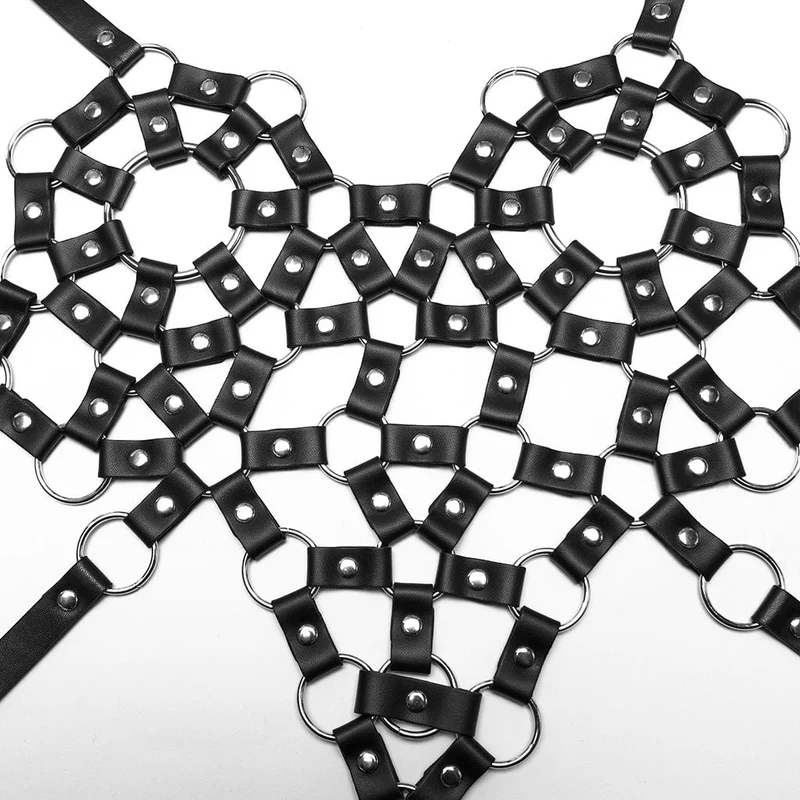 Damen Punk Cutout Ring Kunstleder Crop Top