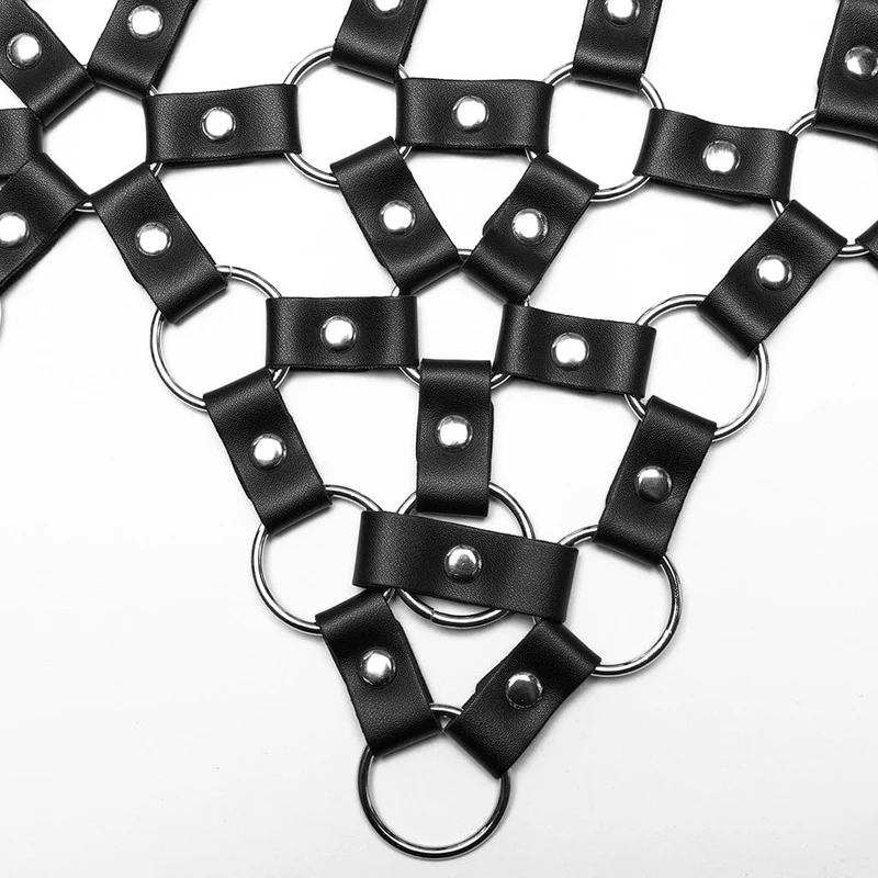 Damen Punk Cutout Ring Kunstleder Crop Top