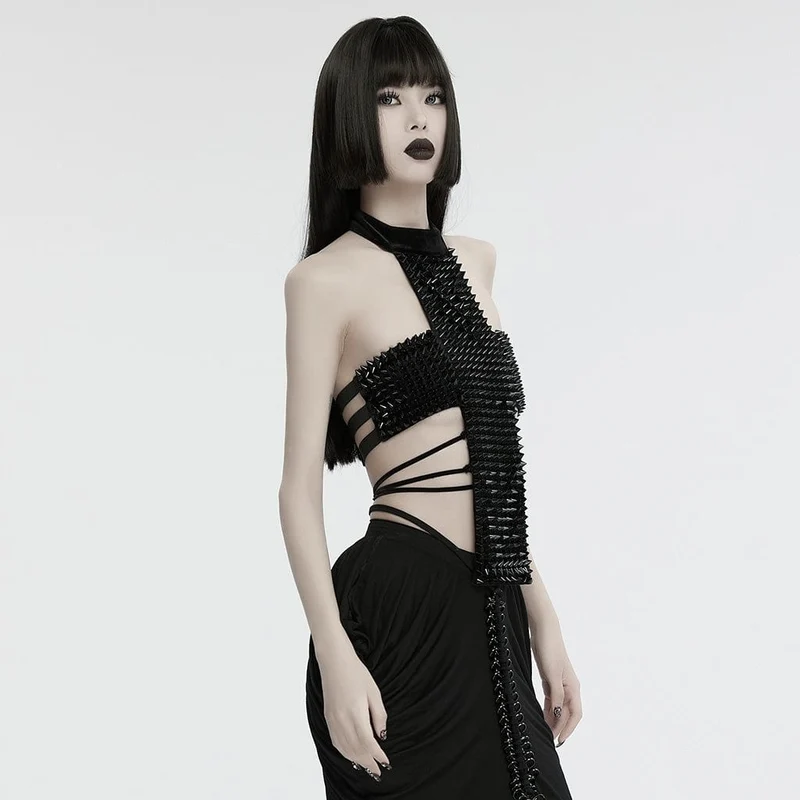 Gothic Neckholder Top mit Nieten und Schnürung für Damen