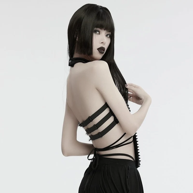 Gothic Neckholder Top mit Nieten und Schnürung für Damen