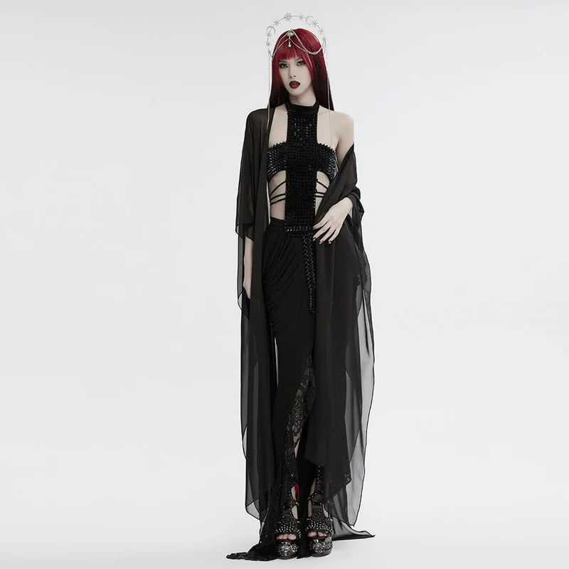 Gothic Neckholder Top mit Nieten und Schnürung für Damen