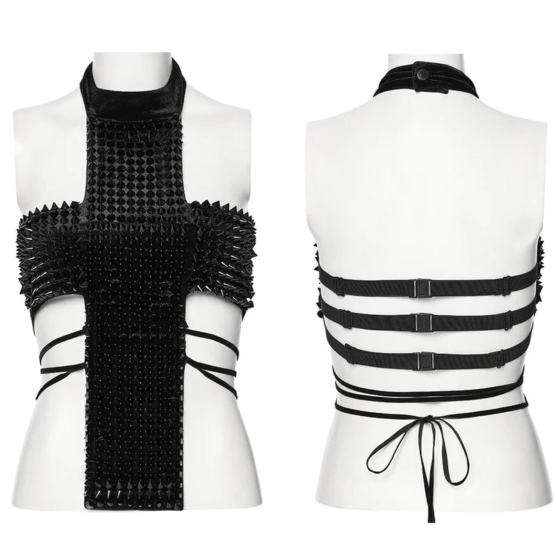Gothic Neckholder Top mit Nieten und Schnürung für Damen