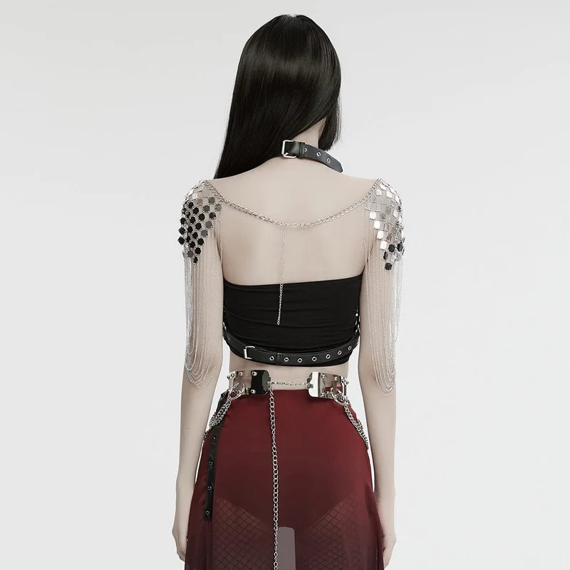 Punk-Harnisch aus Kunstleder mit Nietenkette für Damen