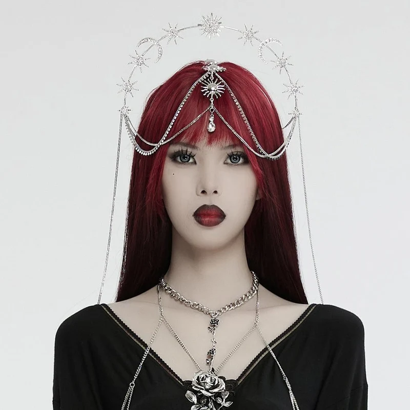 Gothic-Kopfbedeckung mit Stern- und Mondkette für Damen