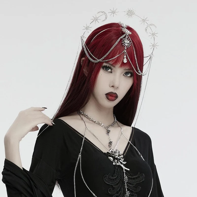Gothic-Kopfbedeckung mit Stern- und Mondkette für Damen
