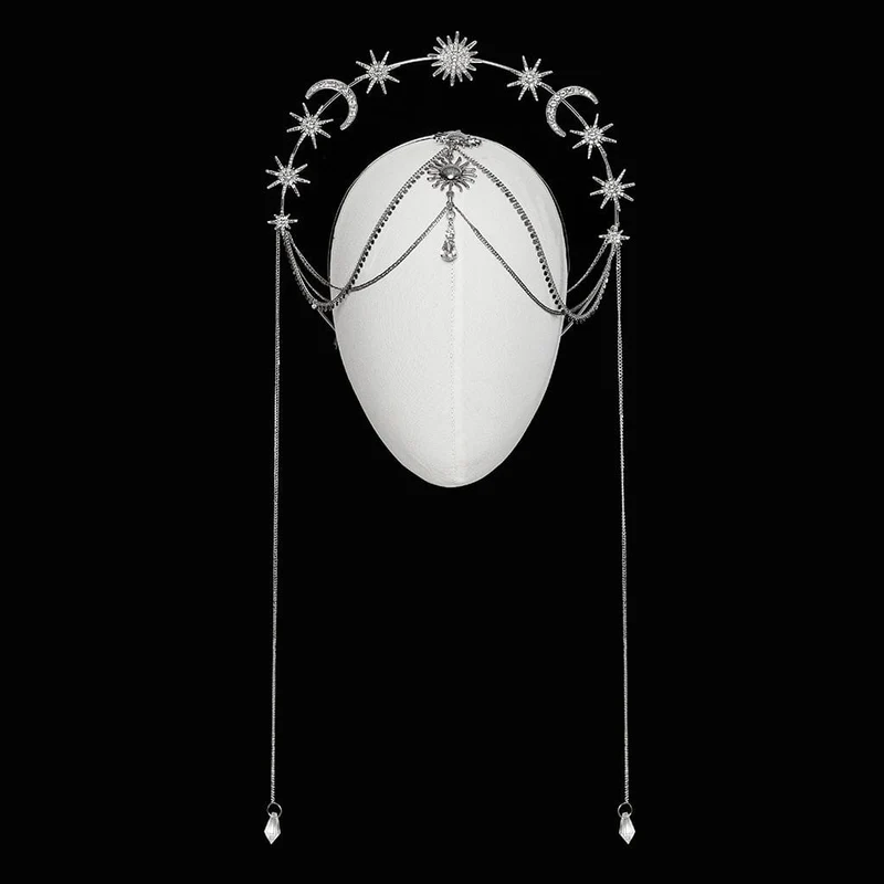 Gothic-Kopfbedeckung mit Stern- und Mondkette für Damen