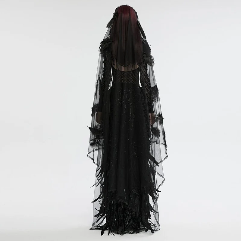 Gothic-Schleier aus floralem Netzstoff mit Federspleiß für Damen