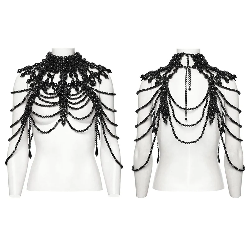 Damenhalsband mit Gothic-Totenkopf und Perlenbesatz