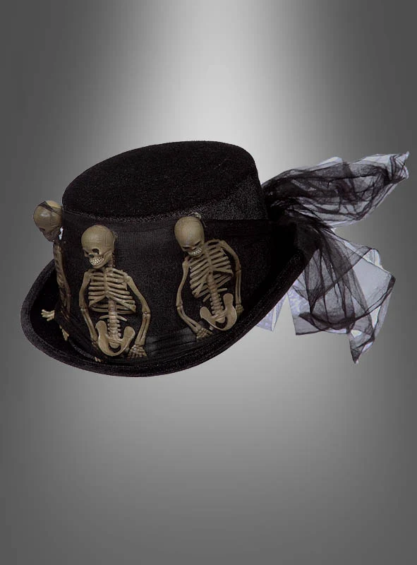 Gothic Samt Zylinder mit Skeletten Deluxe